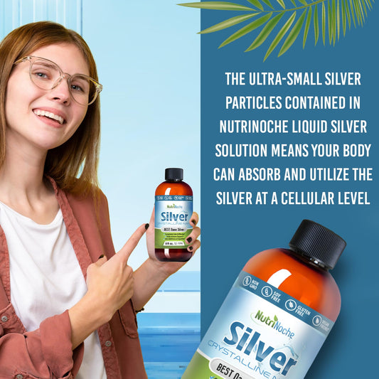 NutriNoche Colloidal Silver liquid pour demonstrates easy dosing and rapid absorption