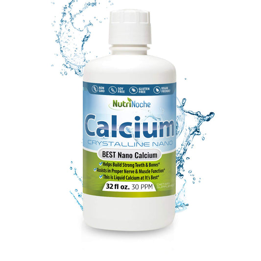 NutriNoche Liquid Calcium bottle closeup highlighting ultra-pure nano calcium for daily support.