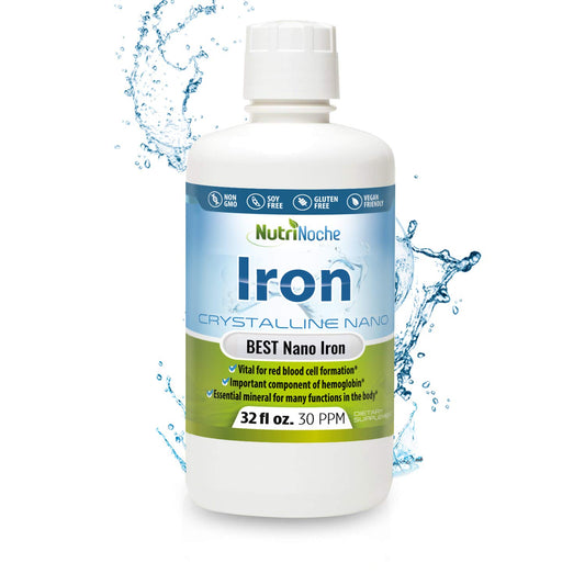 NutriNoche liquid iron drops bottle on countertop highlighting daily support.