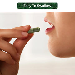NUTRINPRO spirulina capsules table-count visual emphasizes daily dosage.