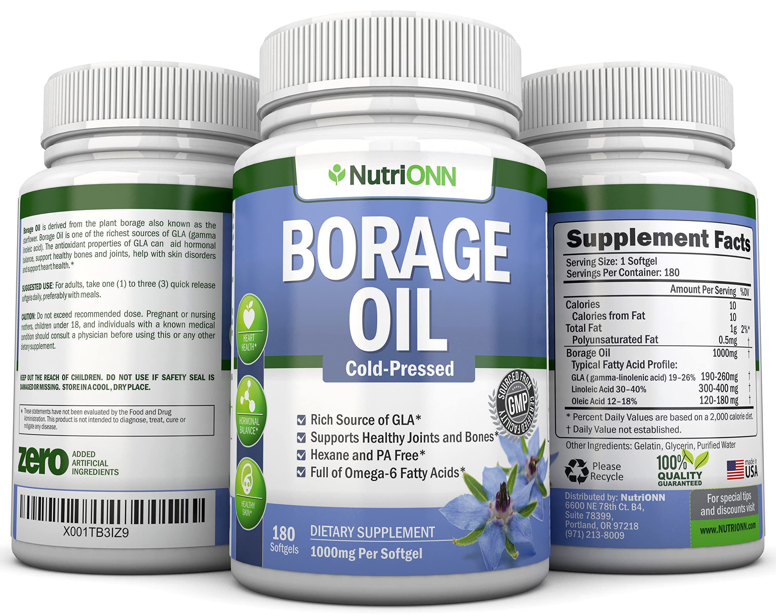 NutriONN Borage Oil hexane-free seal showing clean sourcing