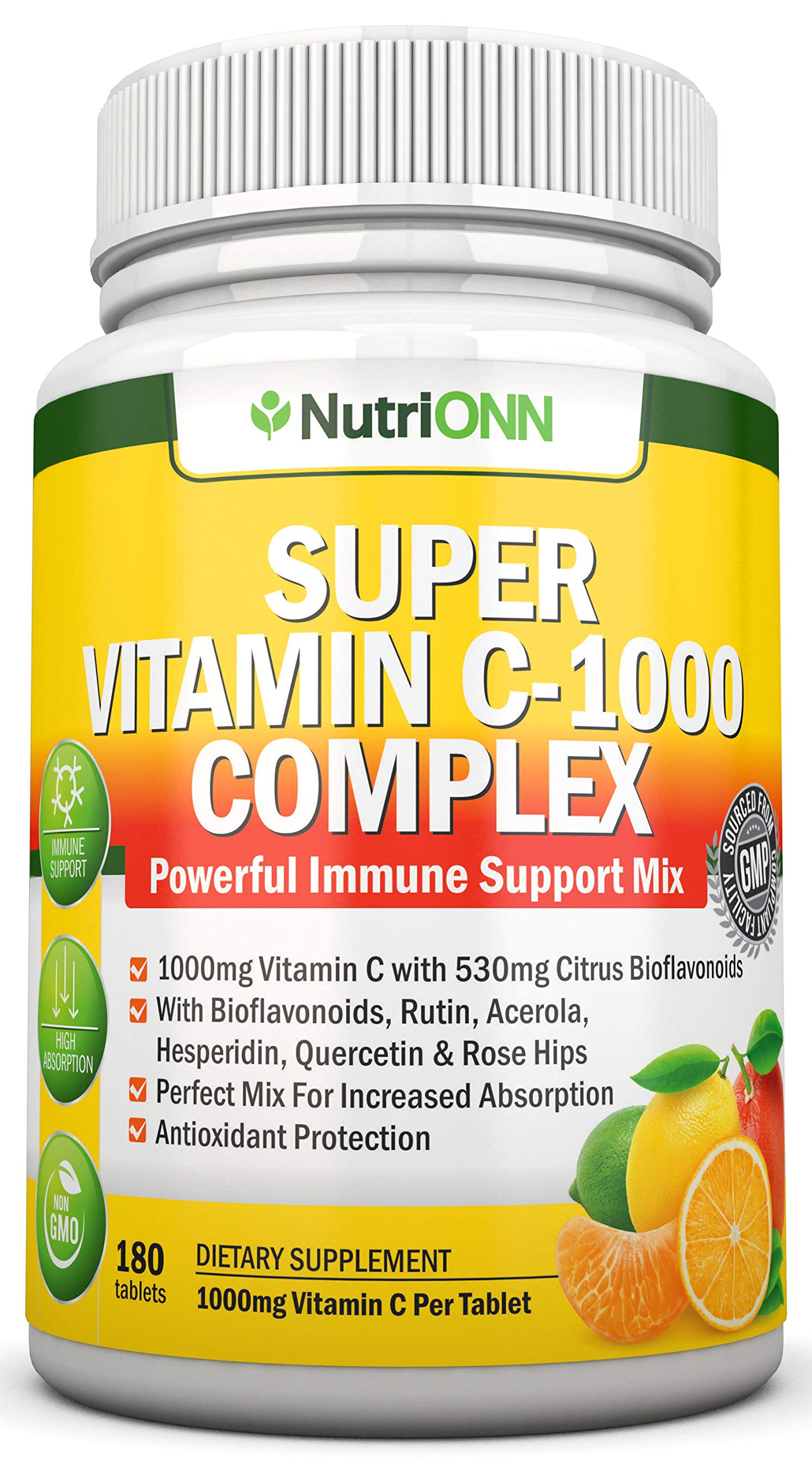 NutriONN Super Vitamin C Complex bottle front shows label for immune support