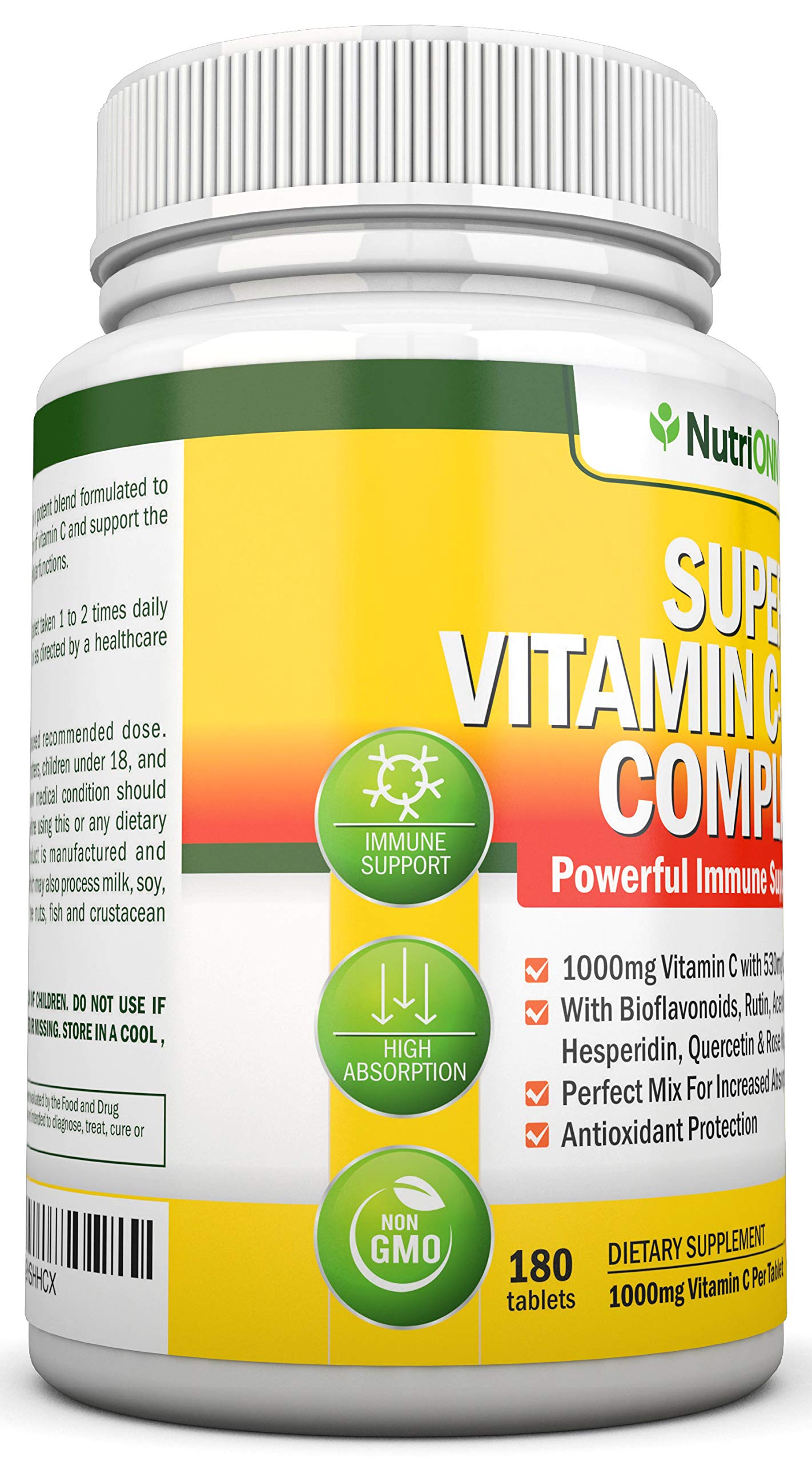 NutriONN Vitamin C Complex label highlights 1695mg content and bioflavonoids