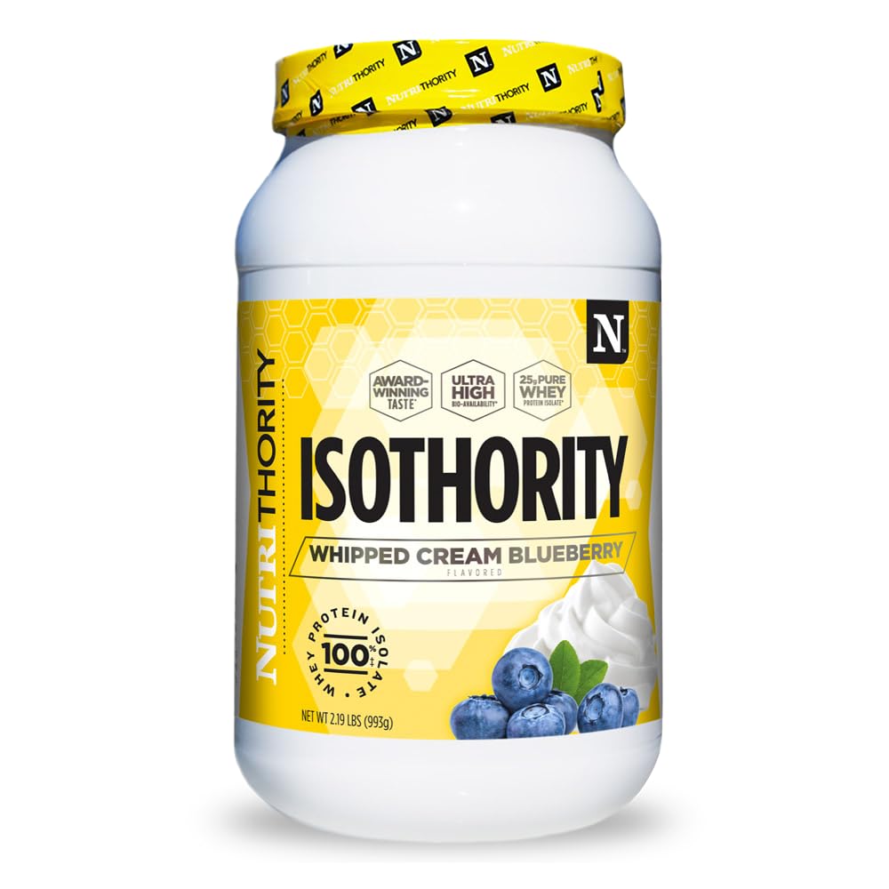 Nutrithority Isothority Isolated Whey packaging shown for a premium protein option with post-workout recovery appeal