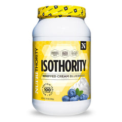 Nutrithority Isothority Isolated Whey packaging shown for a premium protein option with post-workout recovery appeal