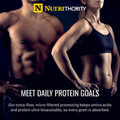 Nutrithority Isothority protein shake in glass highlighting fast-absorption formula