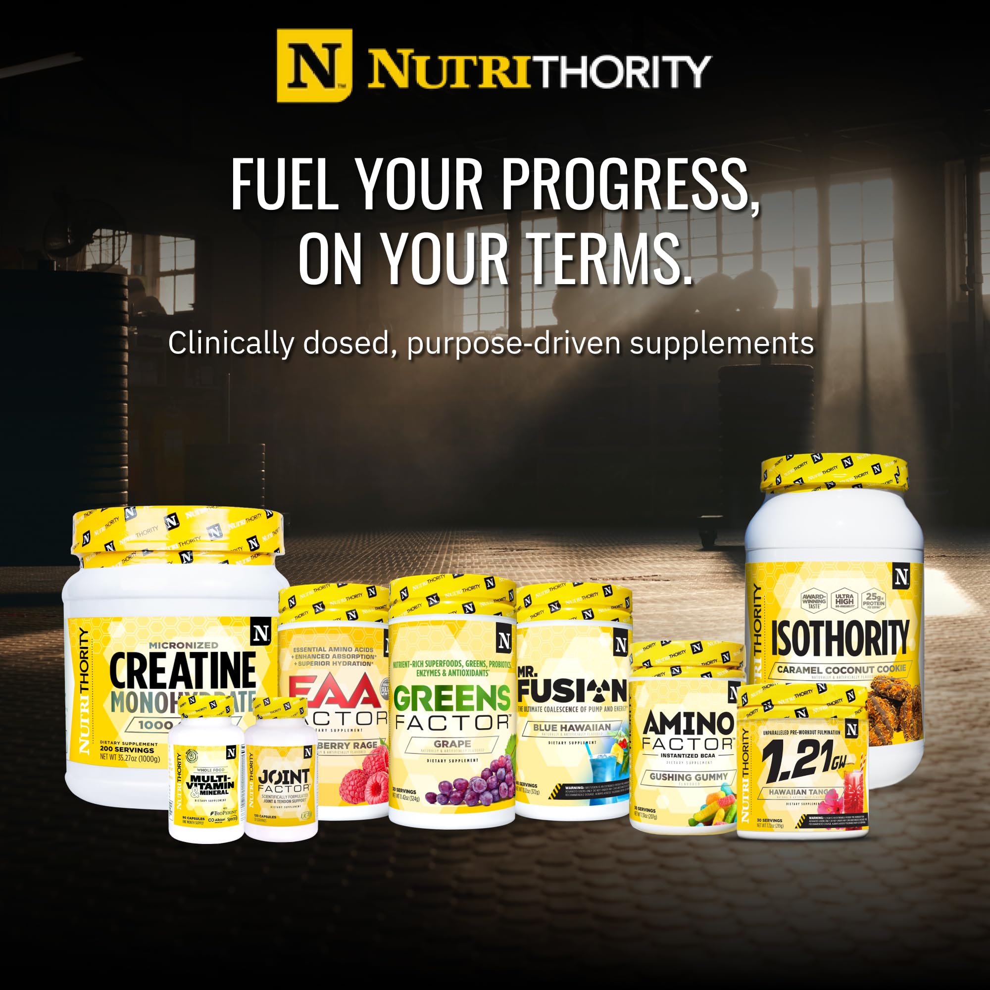 Athlete preparing pre-workout with Nutrithority Mr. Fusion before lifting.