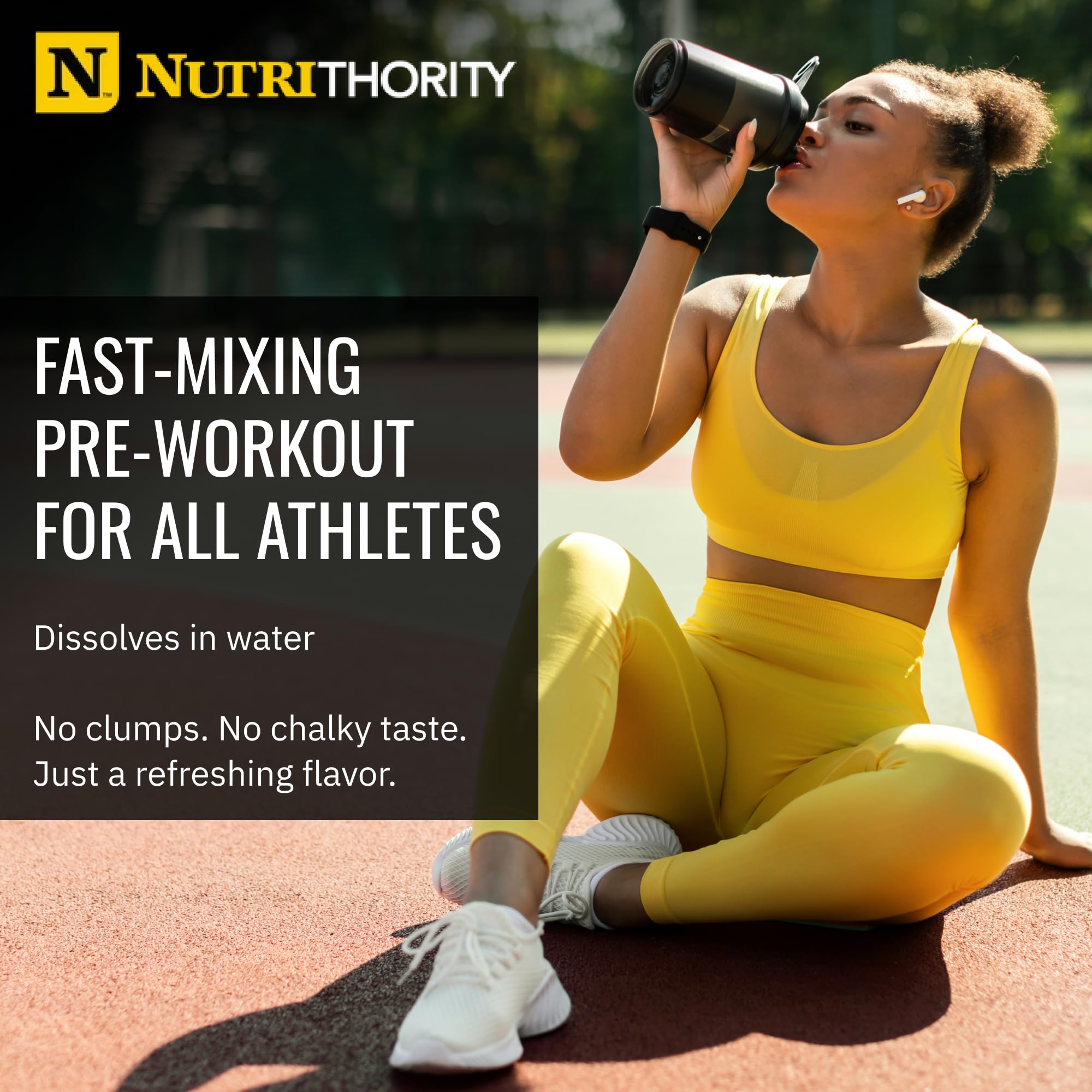 Bottle with label and scoops for daily keto-friendly pre-workout.