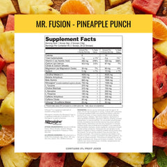 Packaging display highlighting 40 servings and no creatine in Mr. Fusion.