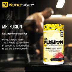 Nutrithority Mr. Fusion scoop dispensing precise dosing for training sessions.