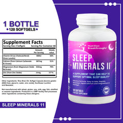 Nutrition Breakthroughs Sleep Minerals II ingredients label showing calcium, magnesium, vitamin D and zinc.