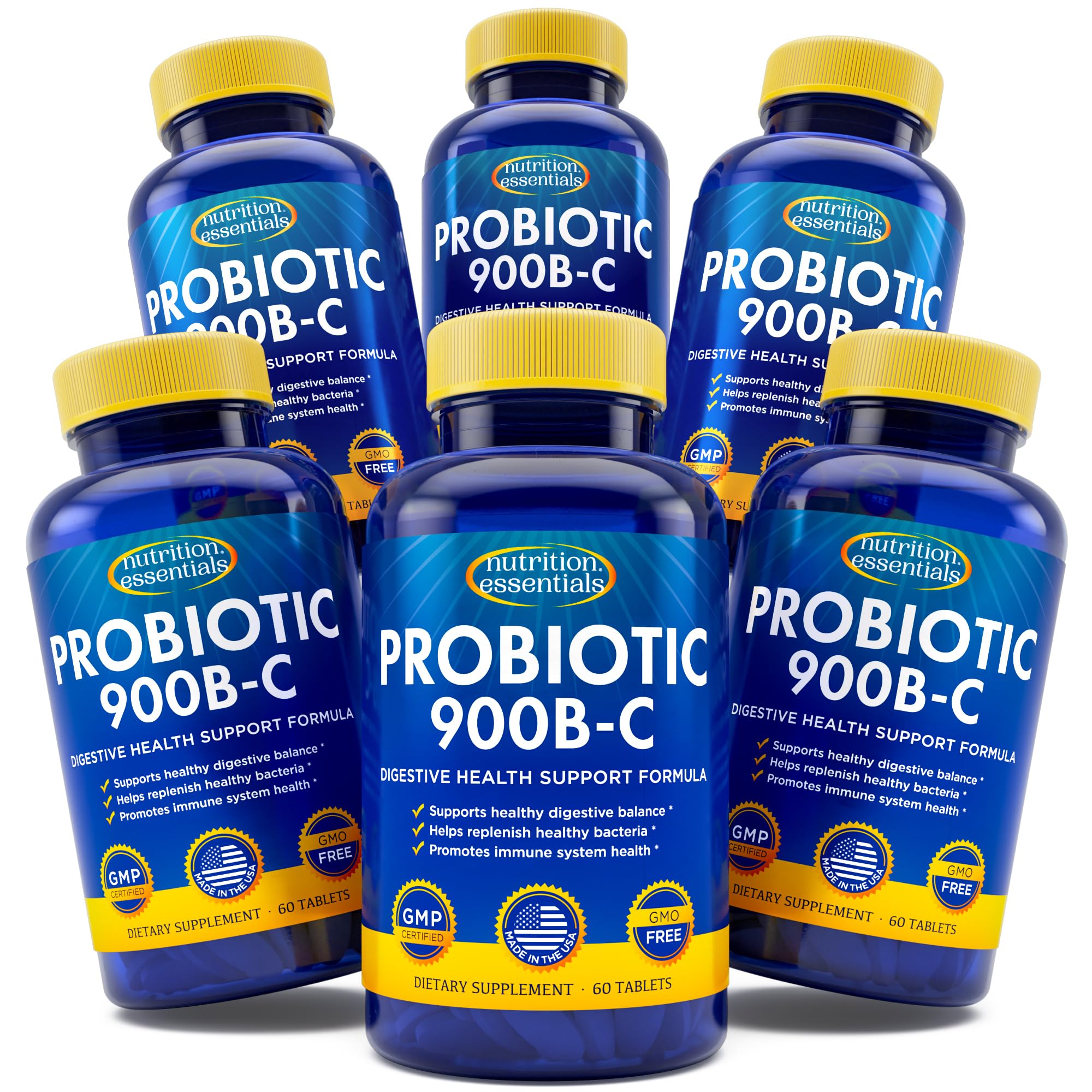 Nutrition Essentials probiotic bottle close-up showing capsules with potent delivery to the intestines