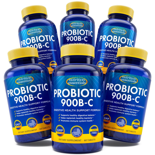 Nutrition Essentials probiotic bottle close-up showing capsules with potent delivery to the intestines