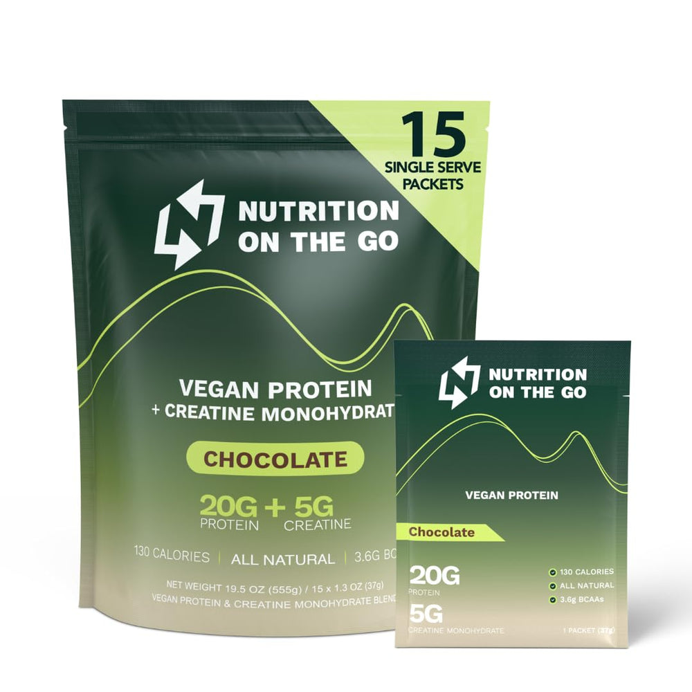 Nutrition On The Go vegan protein packets chocolate 15-pack ready for travel