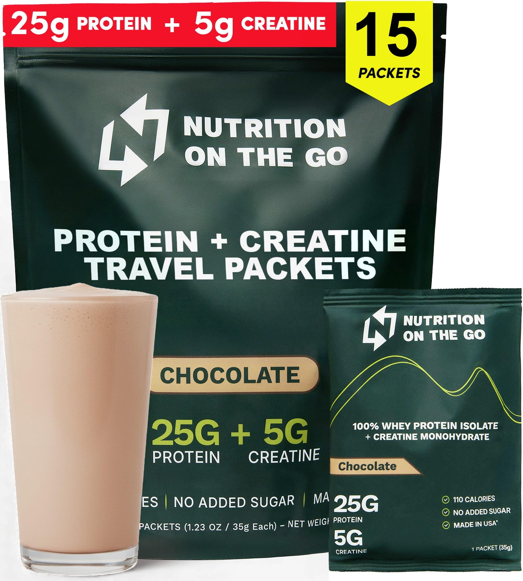 Nutrition On The Go packaging shows travel-ready whey isolate packets for convenient fueling.