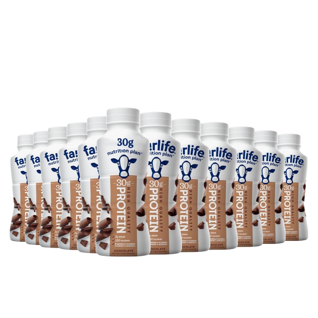 Nutrition PIan Chocolate High Protein Shake bottle, rich chocolate flavor, 30g protein per serving.