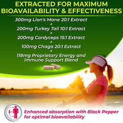 Nutrition Restore close-up shows 100% fruiting-body mushrooms used