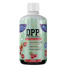 Nutritional Designs DPP Dipeptide Power bottle shows cherry liquid for convenient nutrition.