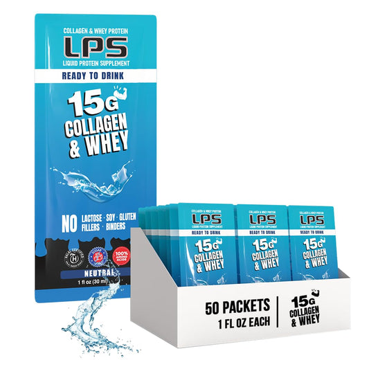 Nutritional Designs LPS bottle pour showing the liquid collagen-whey blend.