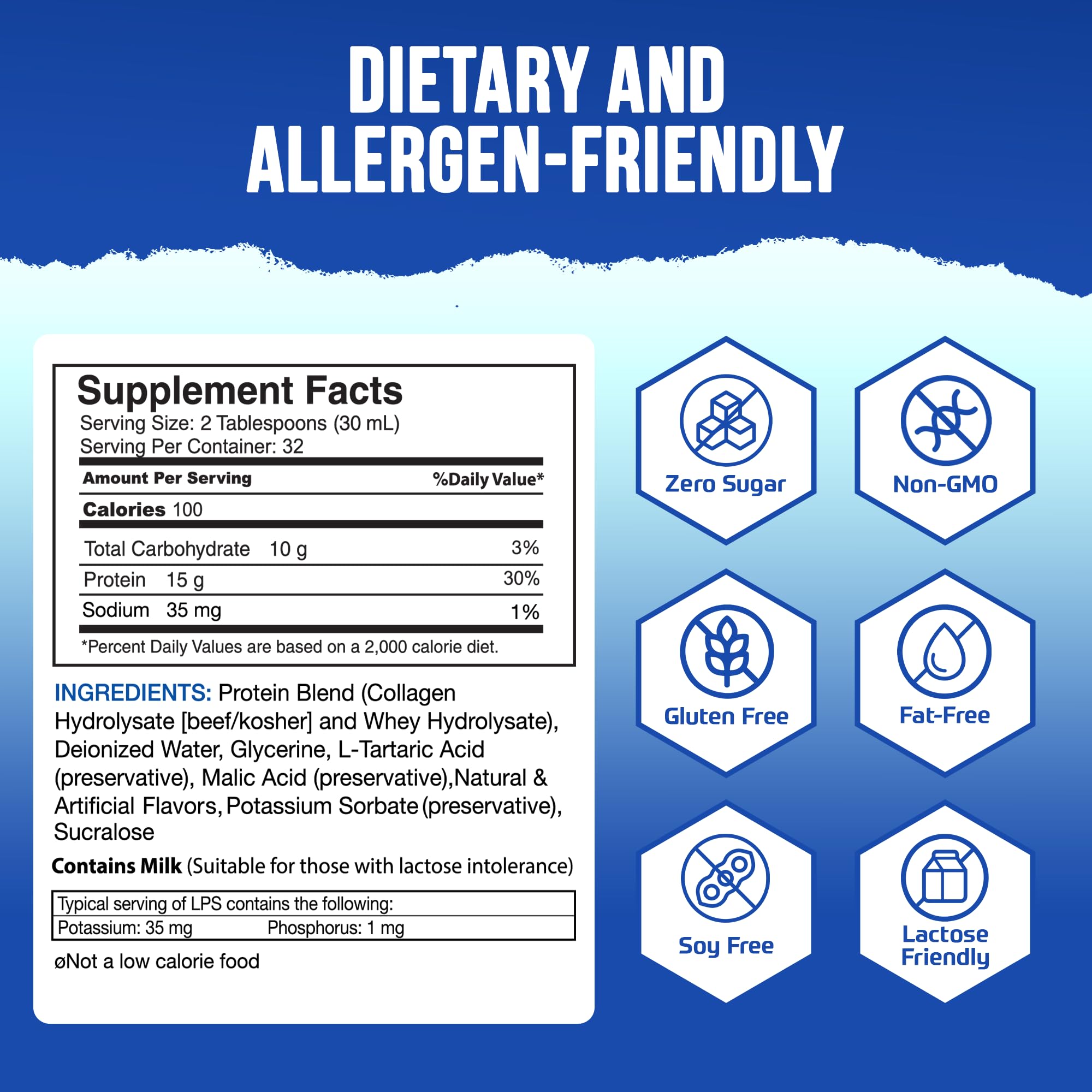 Nutritional Designs LPS neutral flavor liquid blends easily with beverages.