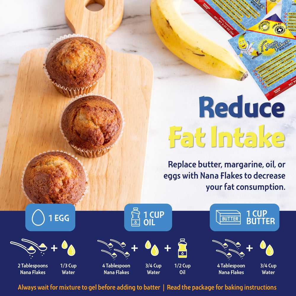 Nutritional Designs Nana Flakes bag close-up showing 100% dried bananas.