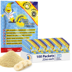 Nutritional Designs Nana Flakes bottle with banana flakes ready to mix for digestive comfort.