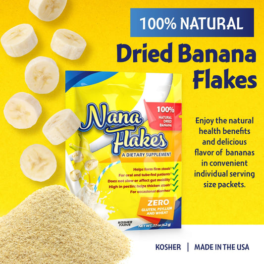 Nutritional Designs Nana Flakes serving scoop highlights easy, portion-controlled single packs.