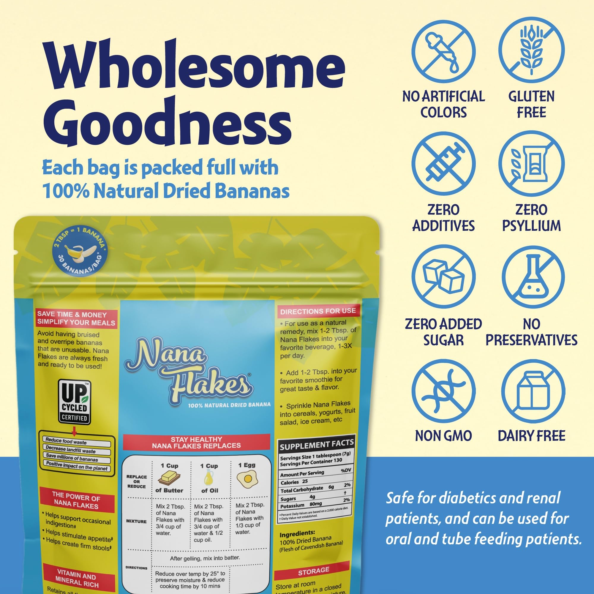 ND Labs Nana Flakes banana powder provides soluble and insoluble fiber.