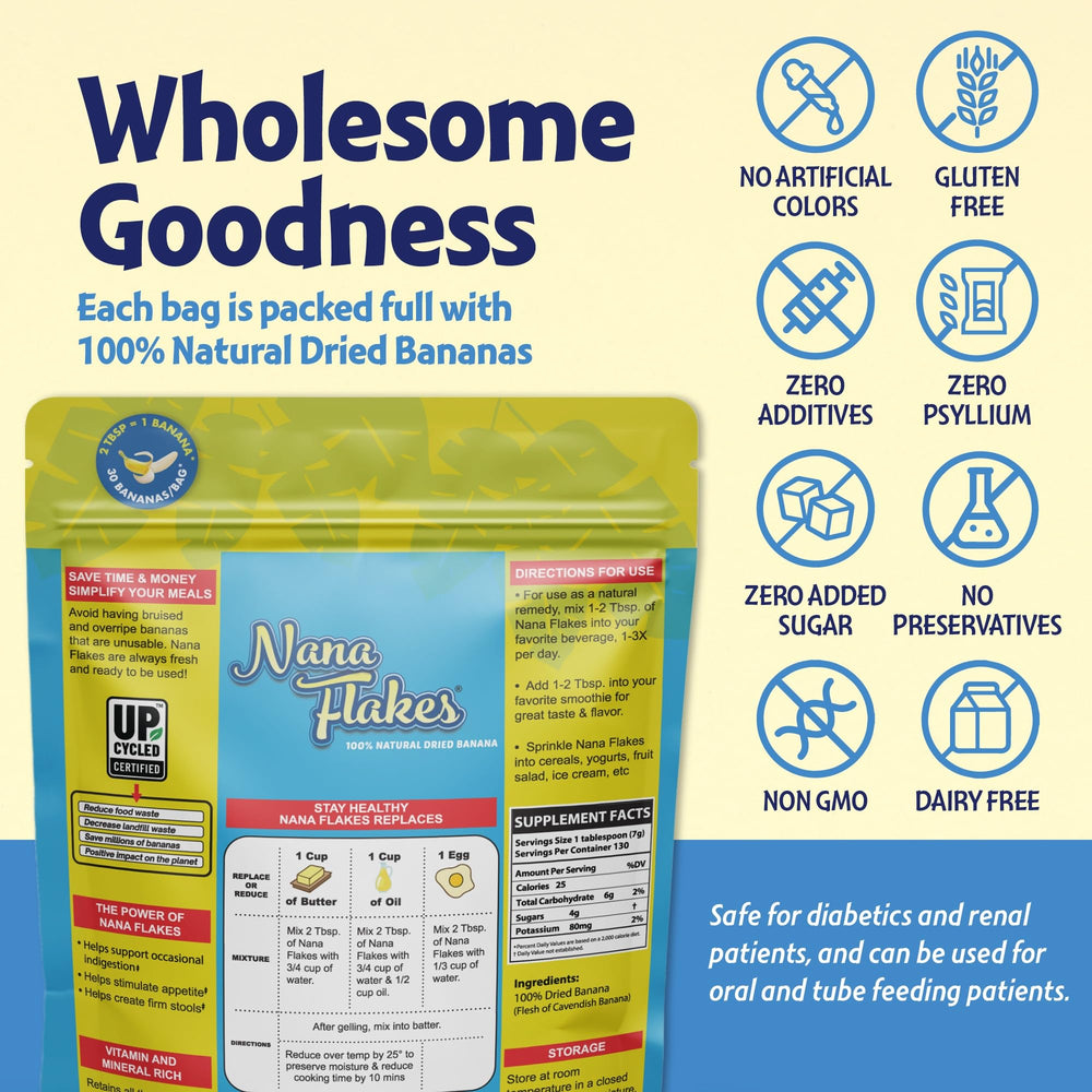 ND Labs Nana Flakes banana powder provides soluble and insoluble fiber.