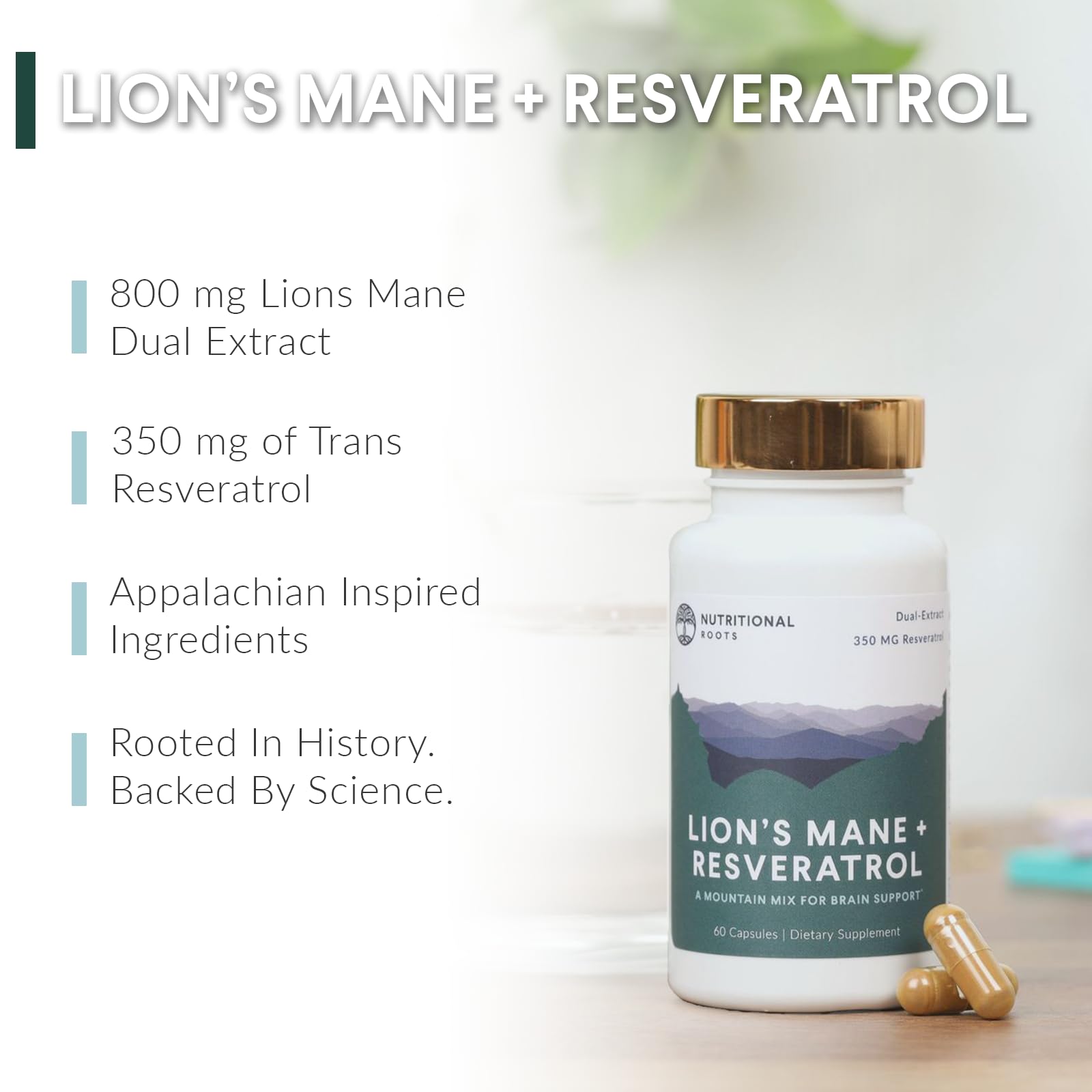 Nutritional Roots bottle shown for convenient daily supplementation.