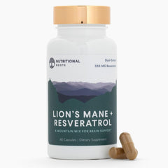 Nutritional Roots Lion’s Mane + Resveratrol capsules support brain health.