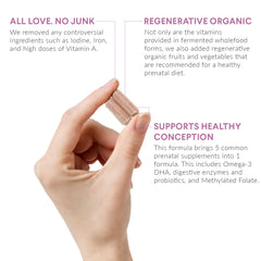 Nutritional Roots Prenatal DHA packaging showcases regenerative organic ingredients for daily support.