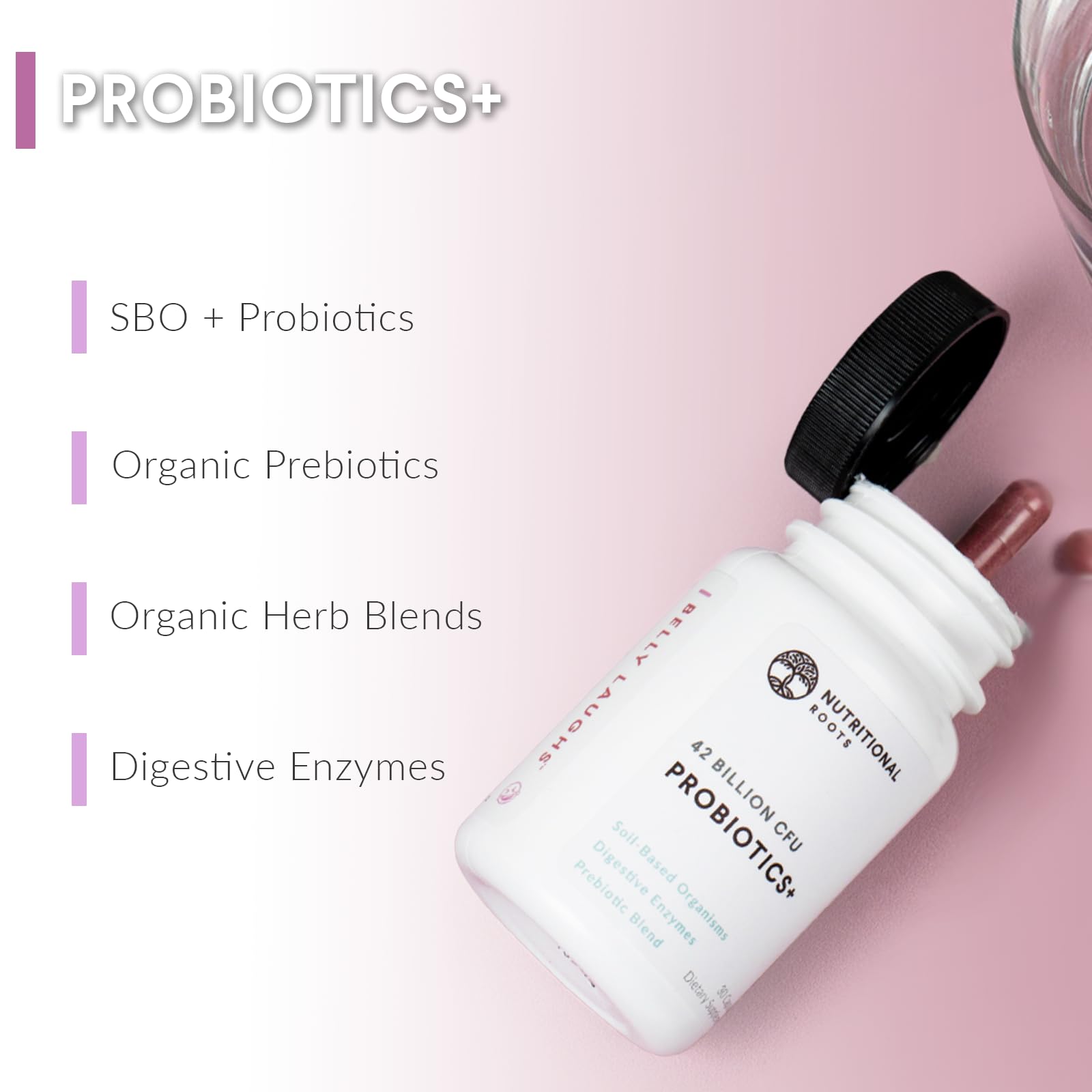 Nutritional Roots soil-based organisms capsules support diverse gut microbiota.