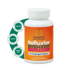 Nutritist Refluxter bottle front view showing natural reflux support in a sleek package