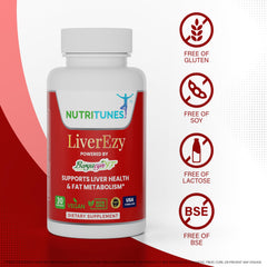 NutriTunes LiverEzy bottle label features Bergacyn FF blend for detox support