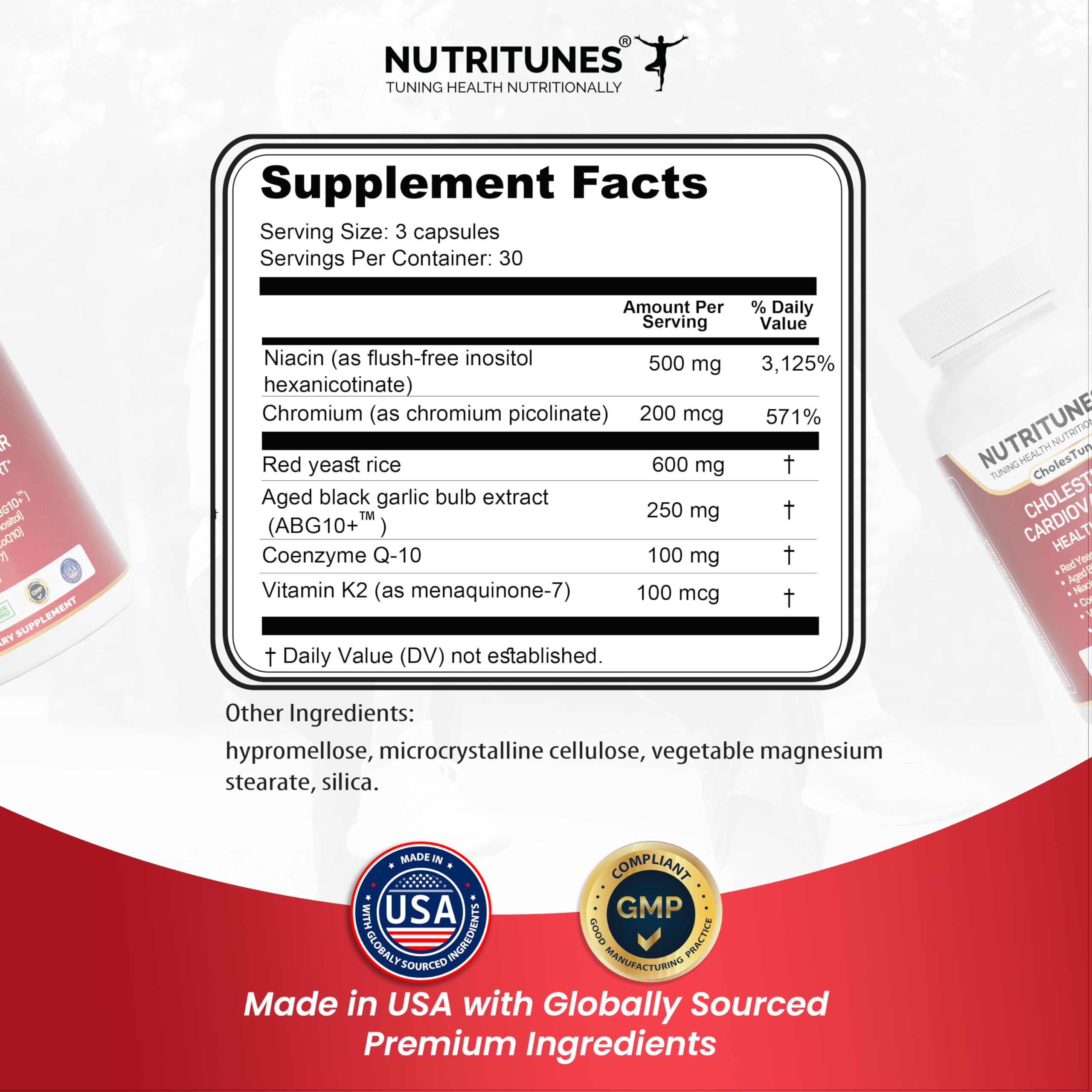 Nutritunes red yeast rice capsules convey natural lipid balance support.