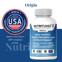 Nutritunes USA-made facility GMP badge on packaging.