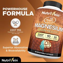 Nutrivein Magtein box packaging showcasing vegan and non-GMO branding