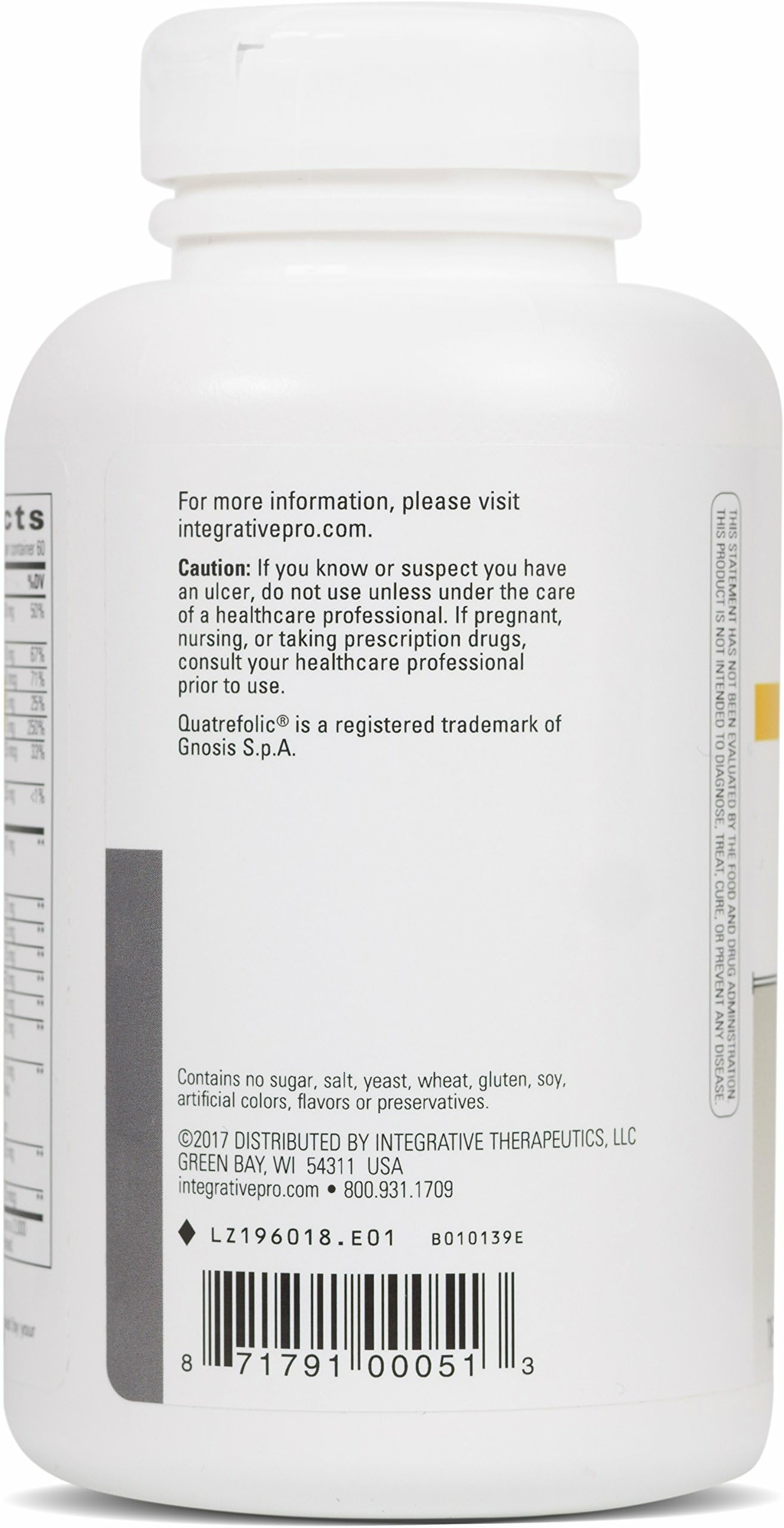 NutriVitamin Enzyme Complex label close-up, dairy-free and iron-free formula highlighted