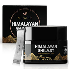 NutroElite pure gold shilajit resin jar highlights premium resin for daily vitality.