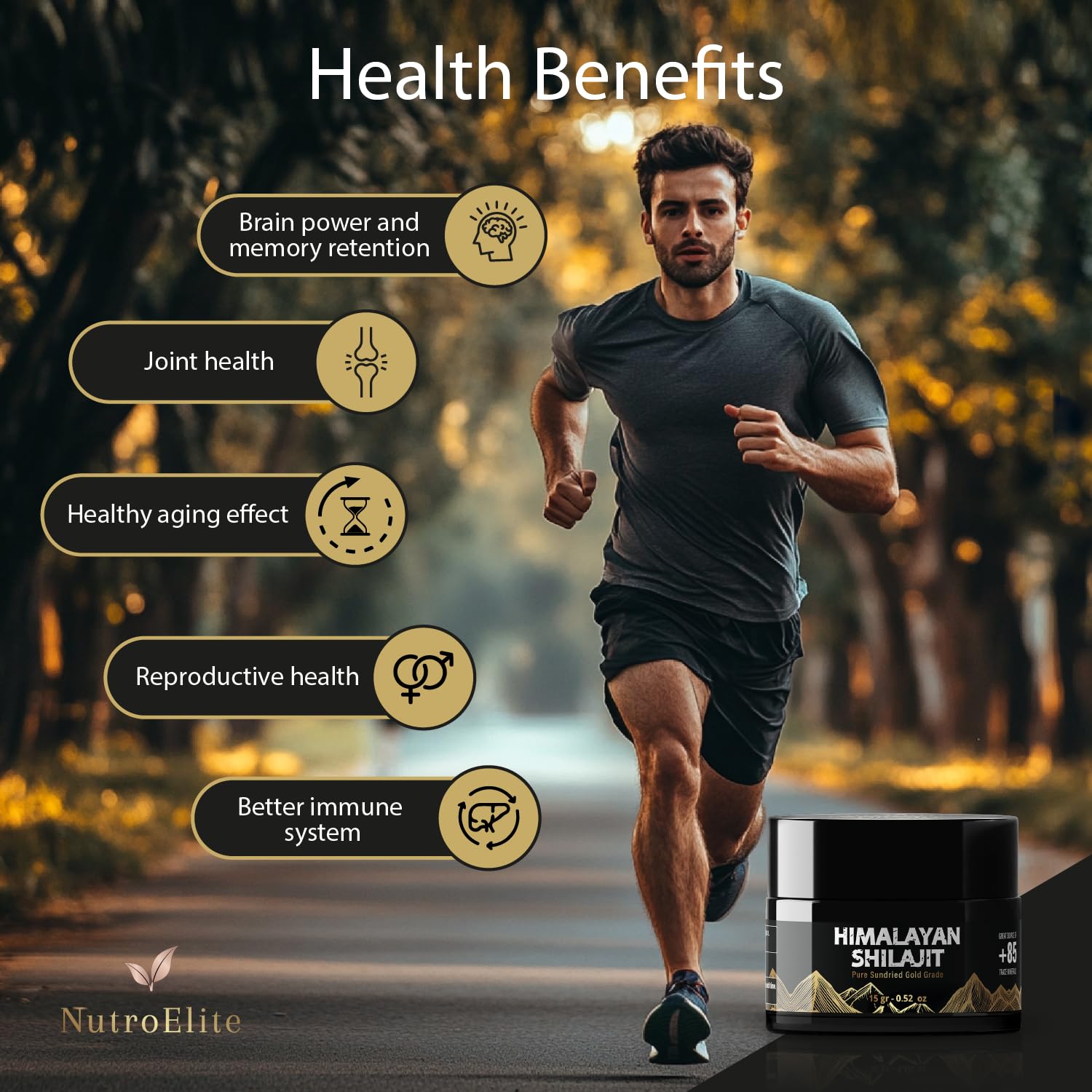 NutroElite shilajit resin ideal for tea, coffee, or water rituals.