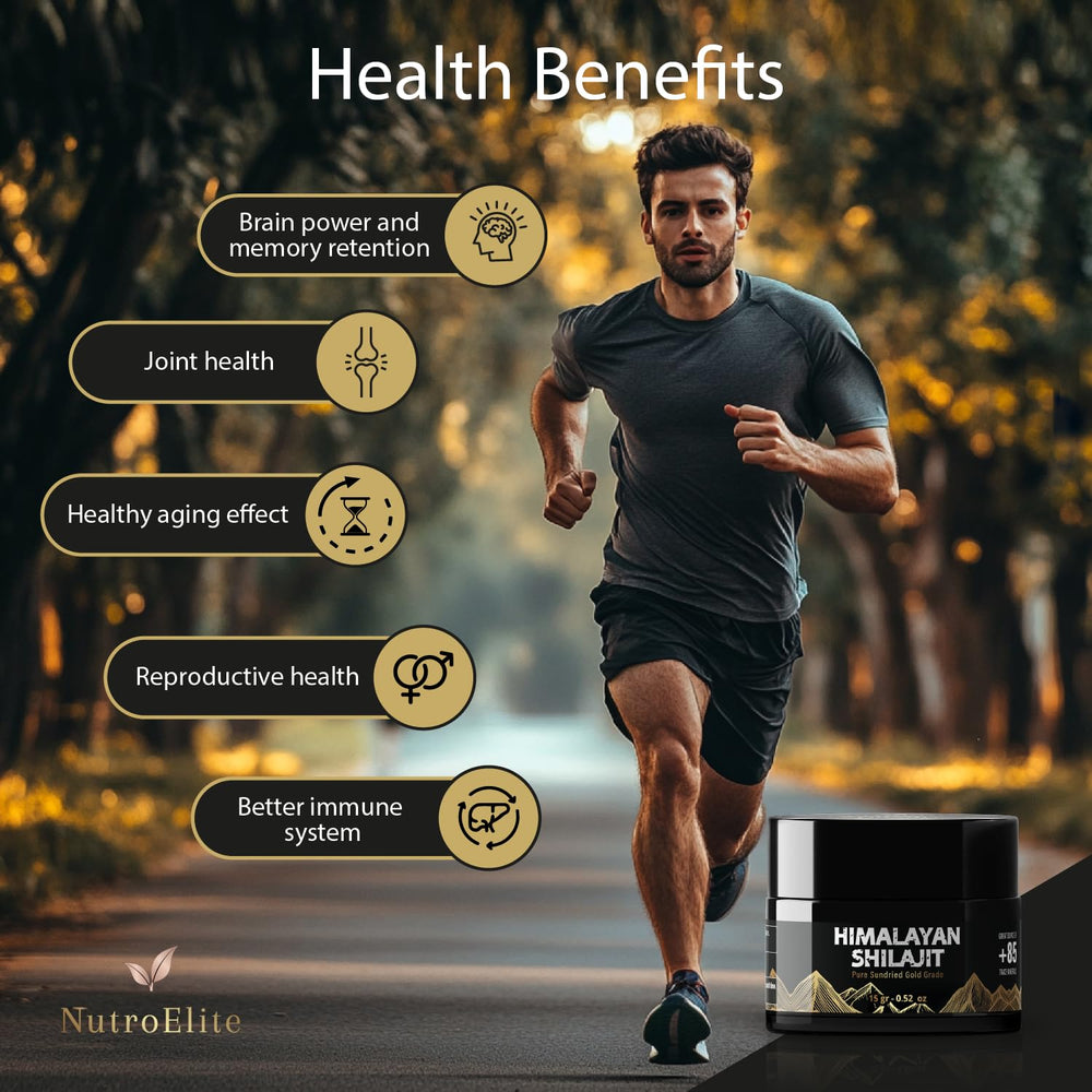 NutroElite shilajit resin ideal for tea, coffee, or water rituals.