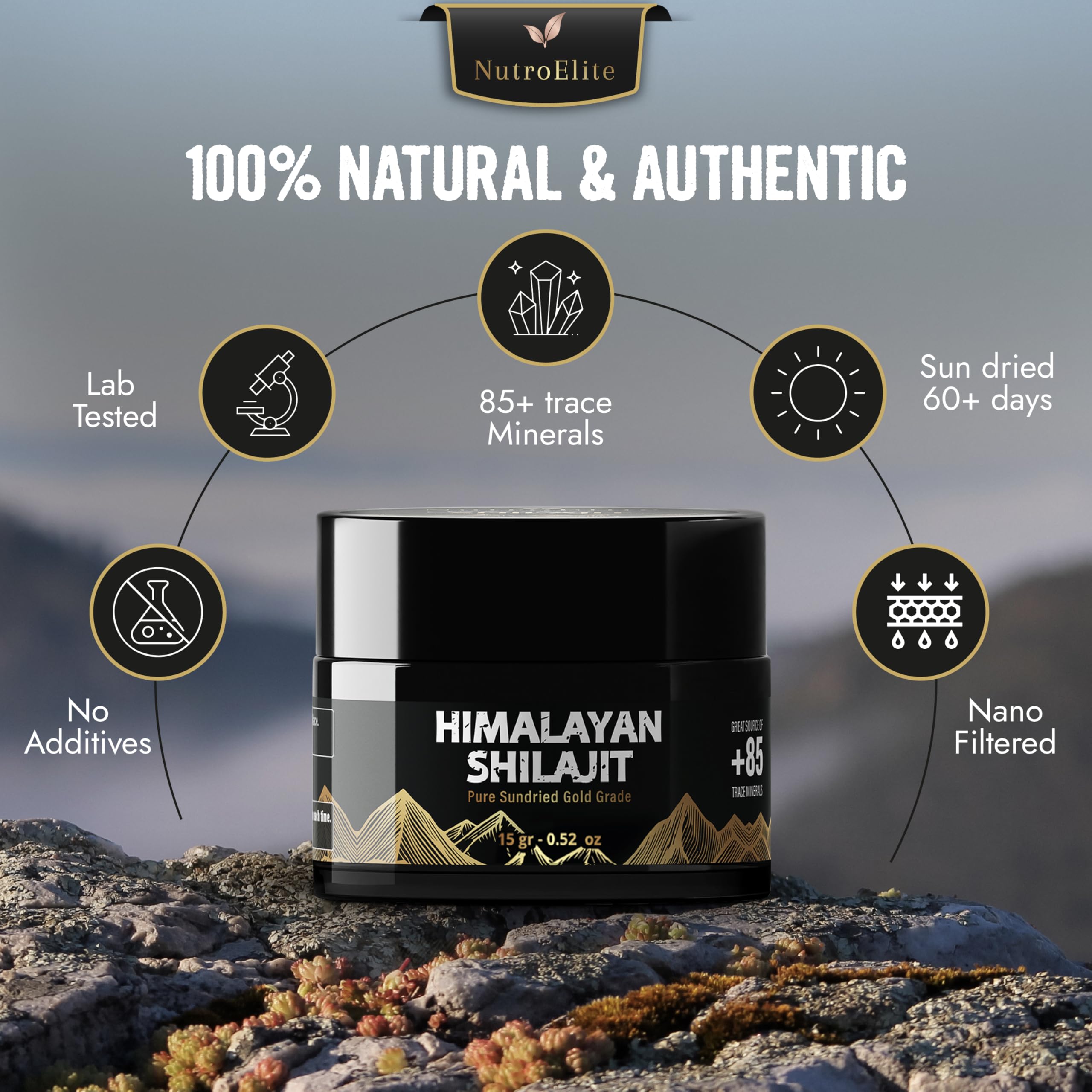 NutroElite sun-dried shilajit resin demonstrates natural potency without smoky odors.