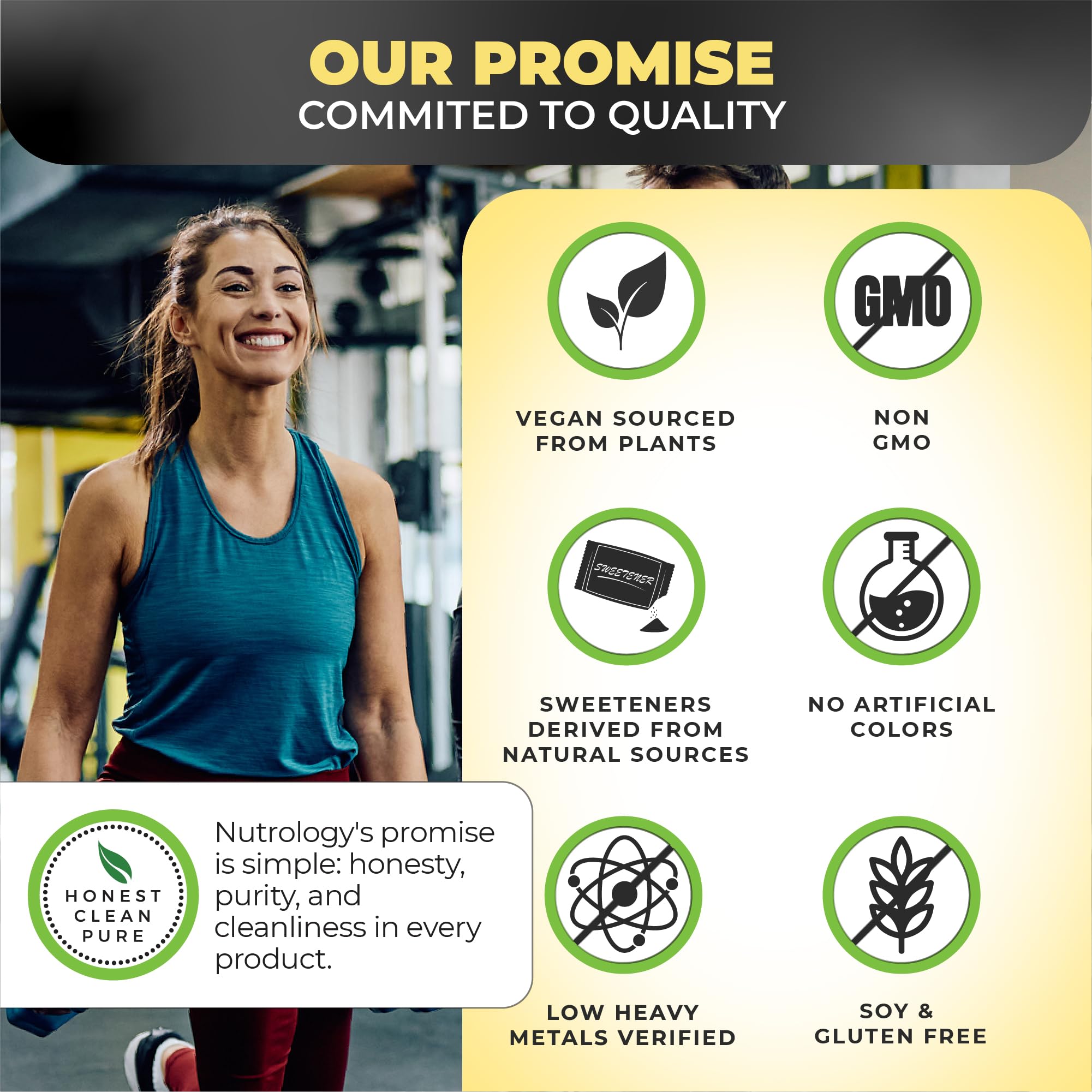 Nutrology BCAA Natural ingredients label, vegan and non-GMO corn-based.