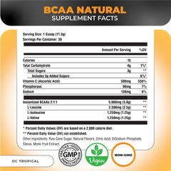 Nutrology BCAA Natural orange coconut bottle showing vegan gluten-free formula.
