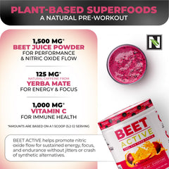 Nutrology Beet Active label highlights vegan, gluten-free formula