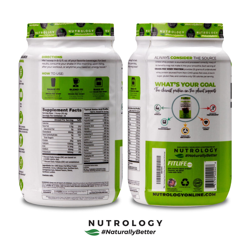 Nutrology creamy chocolate whey powder close-up highlighting smooth texture.