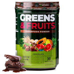 Nutrology Greens & Fruits Powder bottle for convenient daily nutrition.