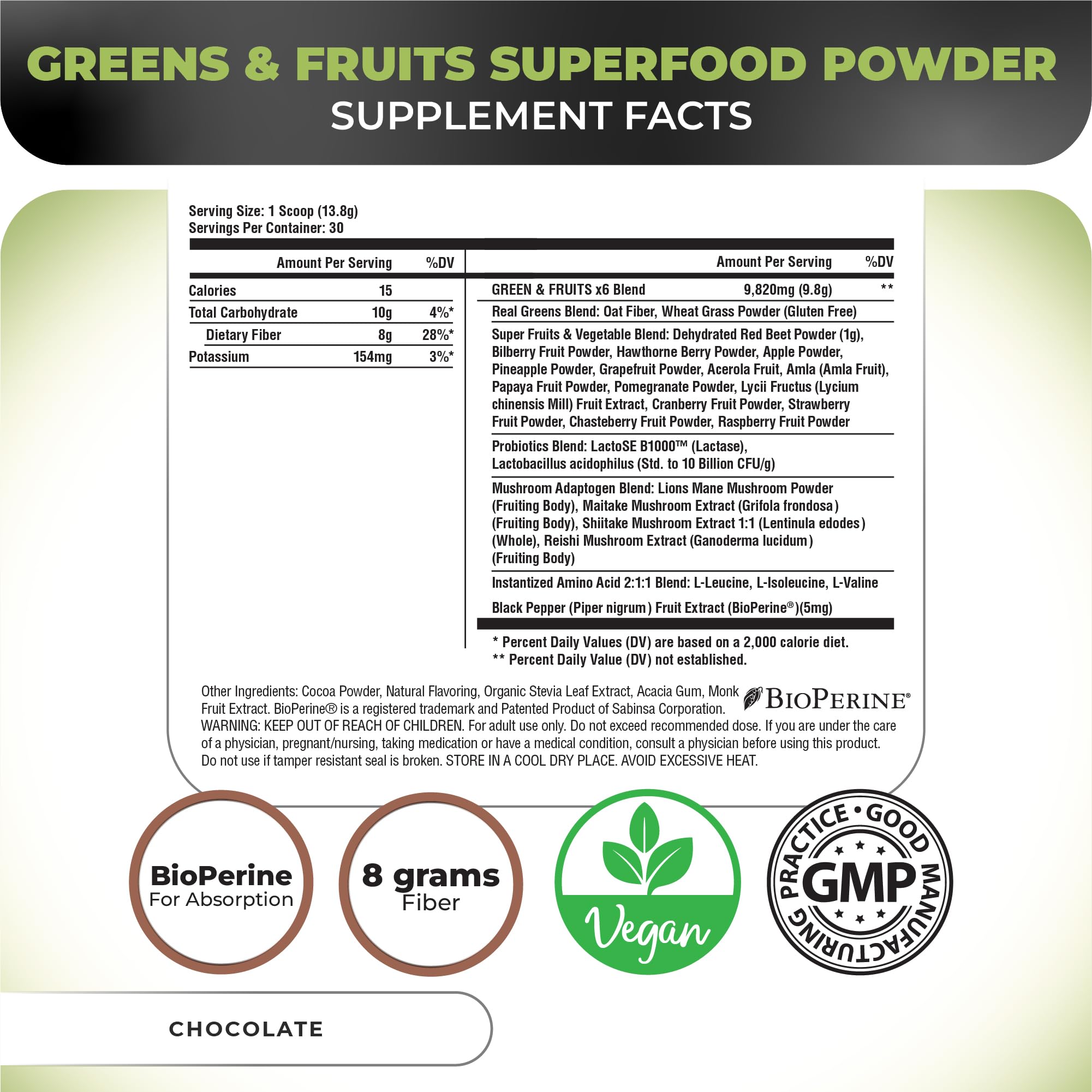 Nutrology Greens & Fruits Powder scoop ready for precise, quick servings.
