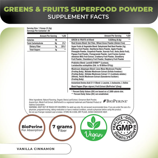 Nutrology Greens and Fruits Powder scoop ready for a quick nutrient boost.